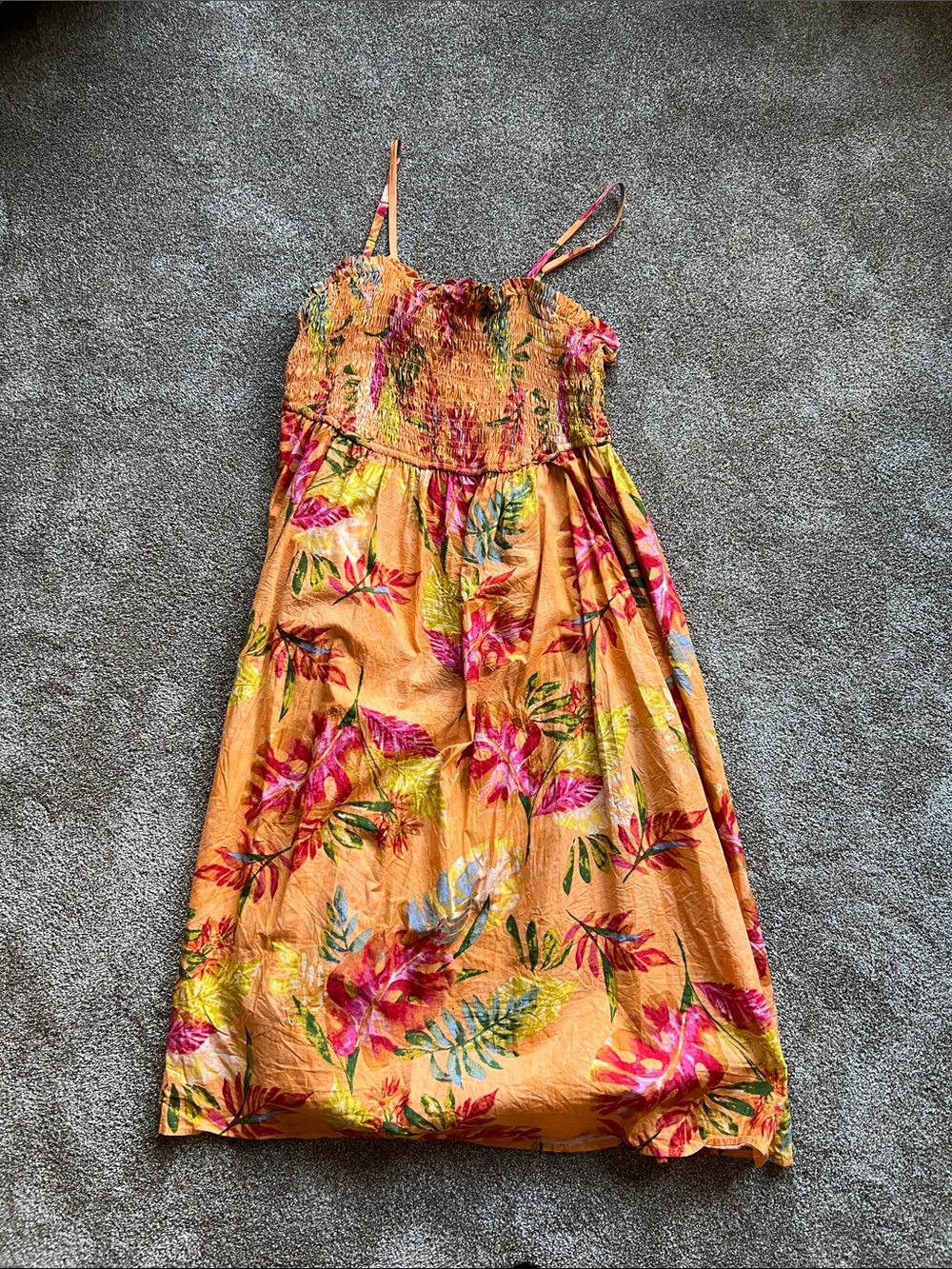 Maurices Orange Floral Midi Dress with Pink and Green Accents